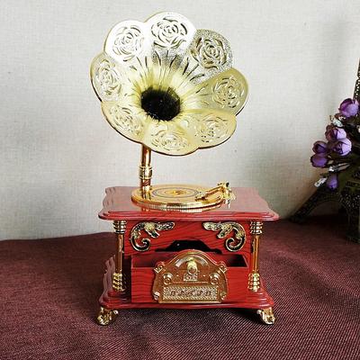 Classic Vintage Retro Carved Phonograph Music Box Kid'S Gift Hand-Made Craft Model For Home Coffee B