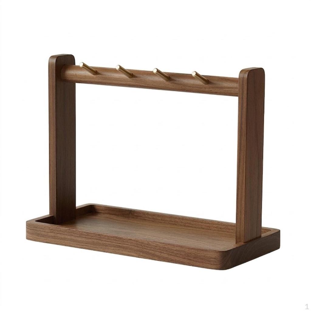 Valet Tray with Hanging Rod Walnut Key Organizer Holder Stand MultiFunction Wooden