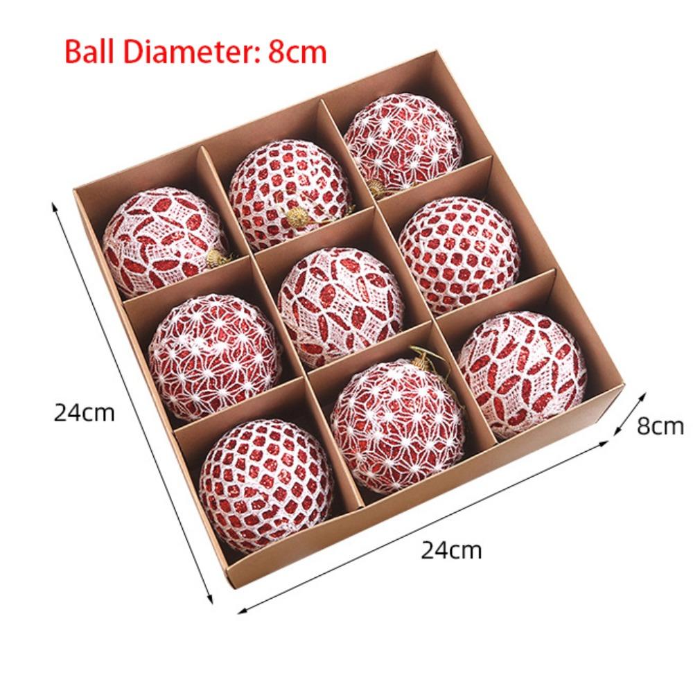 9Pcs/Box DIY Crafts Xmas Tree Ornament Party Supplies Plastic Painted Ball Xmas Tree Hanging Lace Creative Xmas Tree Charm Gift