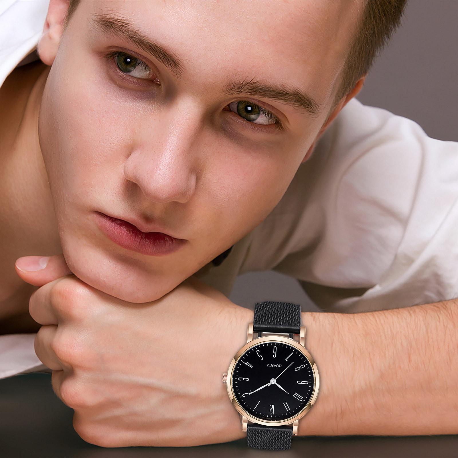 1596#-7 Men s Quartz Watch Business Digital Men s Watch Mesh Strap Watch