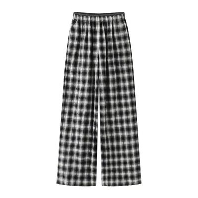 En stock: Pantalones Casuales Rectos Adelgazantes de Cintura Elástica a Cuadros Retro Primavera 2026
