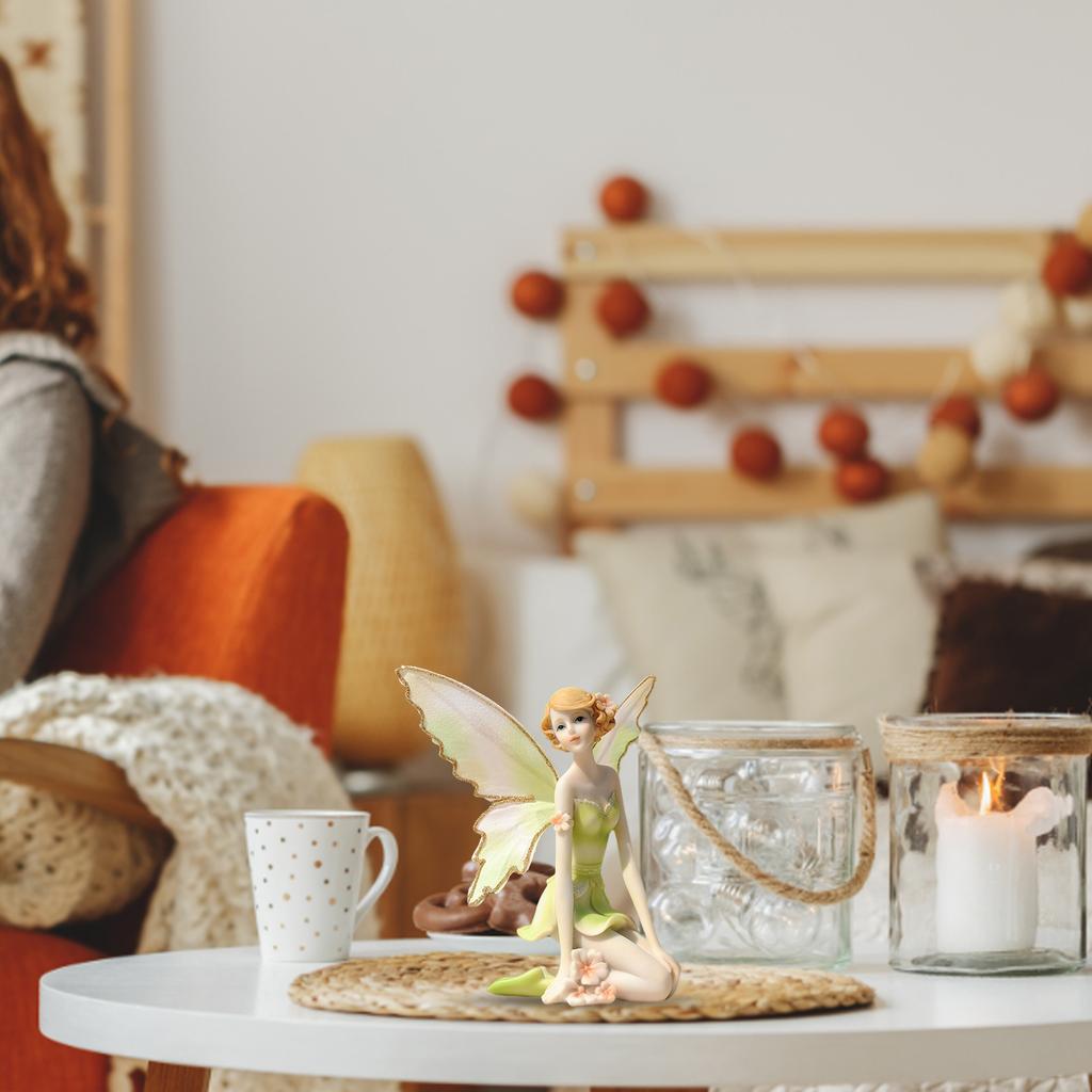 Resin Fairy Sculpture Art Ornament Winged Angel Elf Sculpture Handicraft Holiday Gift Home Decor for Office Garden