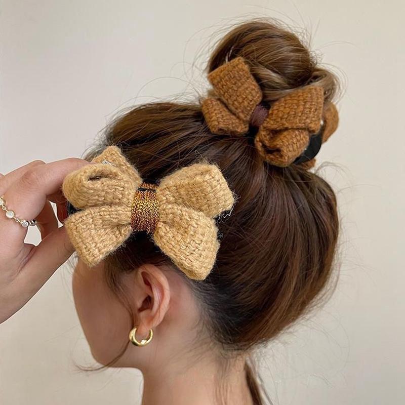 1 Stück Zopfklammer Acryl Wolle Gestrickte Schleife Haarkralle für Damen Fleischbällchen-Kopf Fixierendes Haarstyling-Werkzeug Haaraccessoires