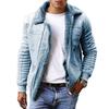 Men Winter Coat Zipper Fleece Solid Color Thick Turn-down Collar Keep Warm Casual Plus Size Long Sleeves Retro Outdoor Coat for Motocycling