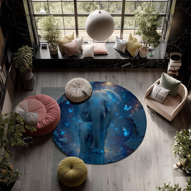 Two-Animal Wall Decor,Round Area Rug,Carpet Rug for Living Room Bedroom Sofa Playroom Decor,Non-slip Floor Mat