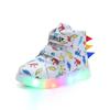Children's High Top Sneakers 2024 New LED Lighted PU Kids Shoes Fashion Dinosaur Print Boys Casual Shoes Luminous Board Shoes