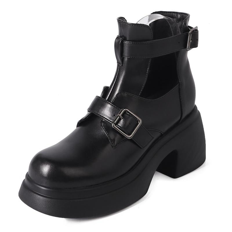 

Черные ботильоны для женщин 2024 Осень Весна Платформа Короткие ботинки Блочный готический каблук Вечерняя обувь Женский бренд Удобные 34 чёрный