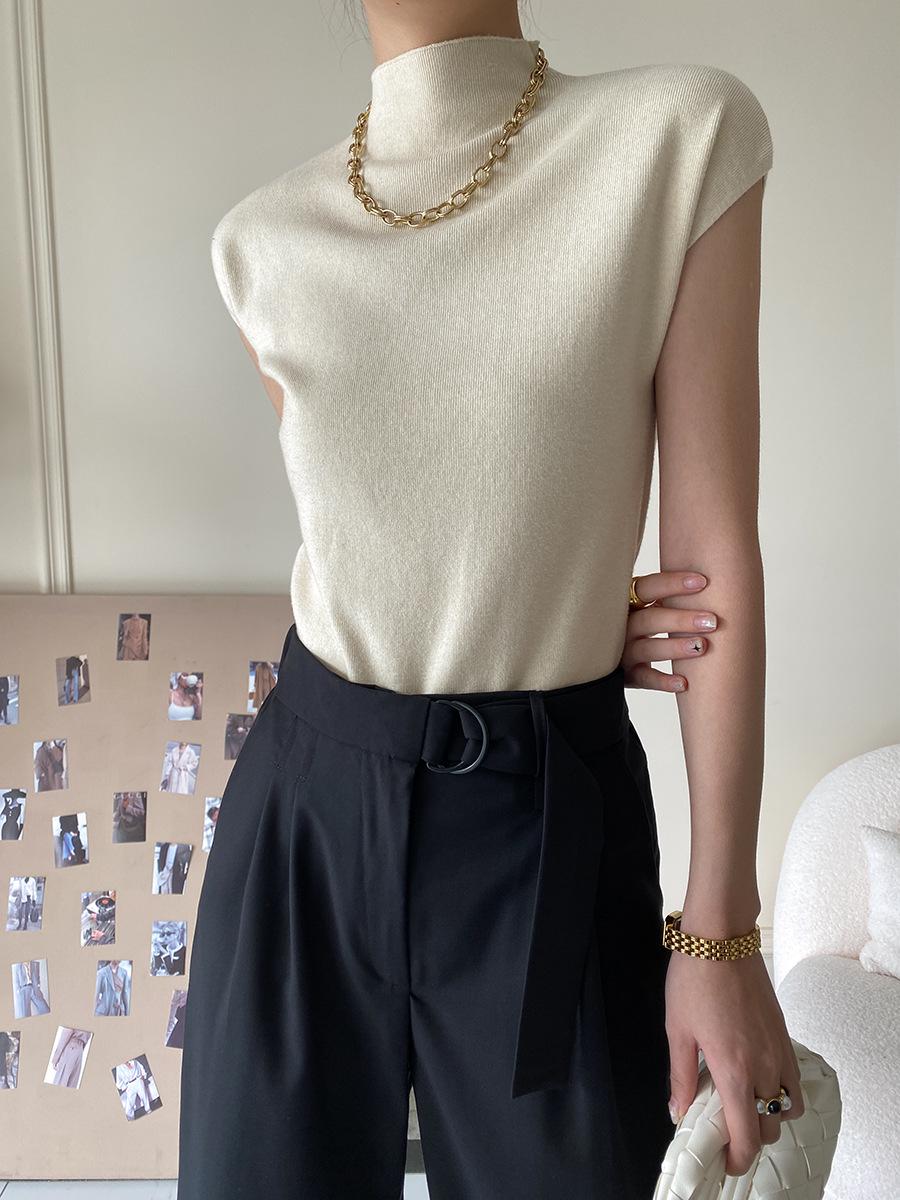 

Синан Высококачественный вязаный свитер с полувысоким воротником и короткими рукавами - Осень/Зима 2024 SN1298 One Size абрикосовый