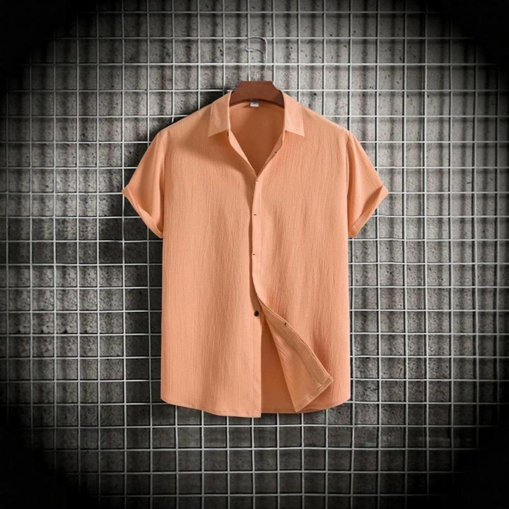Summer 2026 Men's Loose Solid Color Short-Sleeved Button-Down Casual Shirt