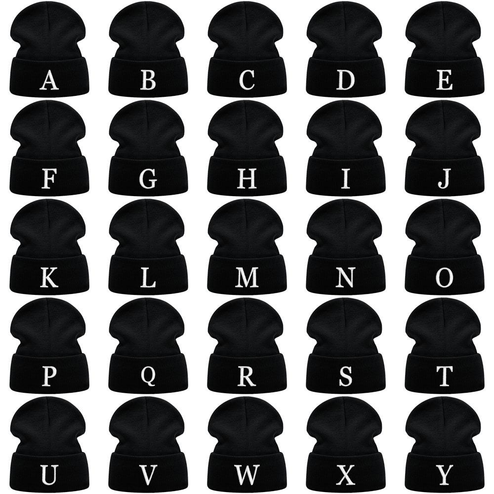 Letter A-Z Embroidered Beanie Hat Unisex Winter Knit Caps for Men Women Soft Ski Hat