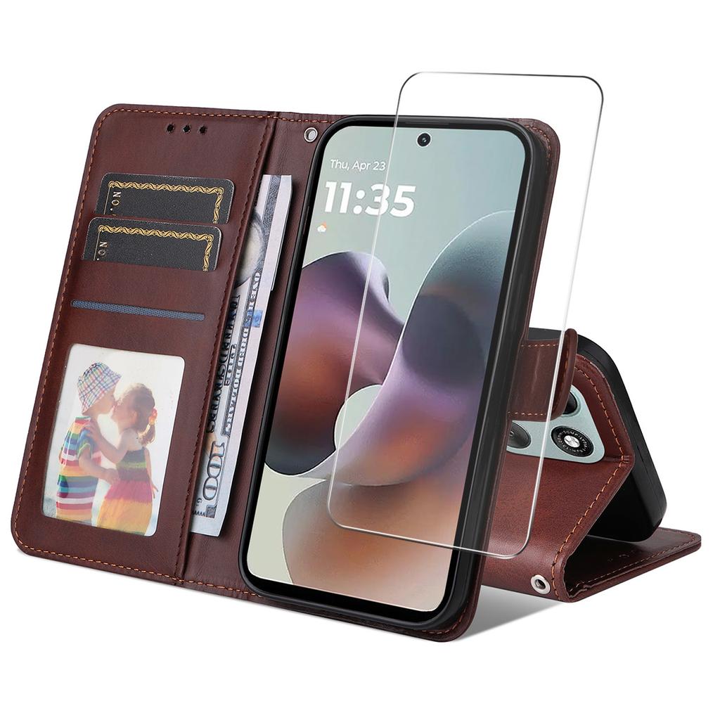 For Motorola Moto G86 Power 5G/Motorola Moto G86 5G PU Leather Wallet Case Phone Stand Cover with Tempered Glass