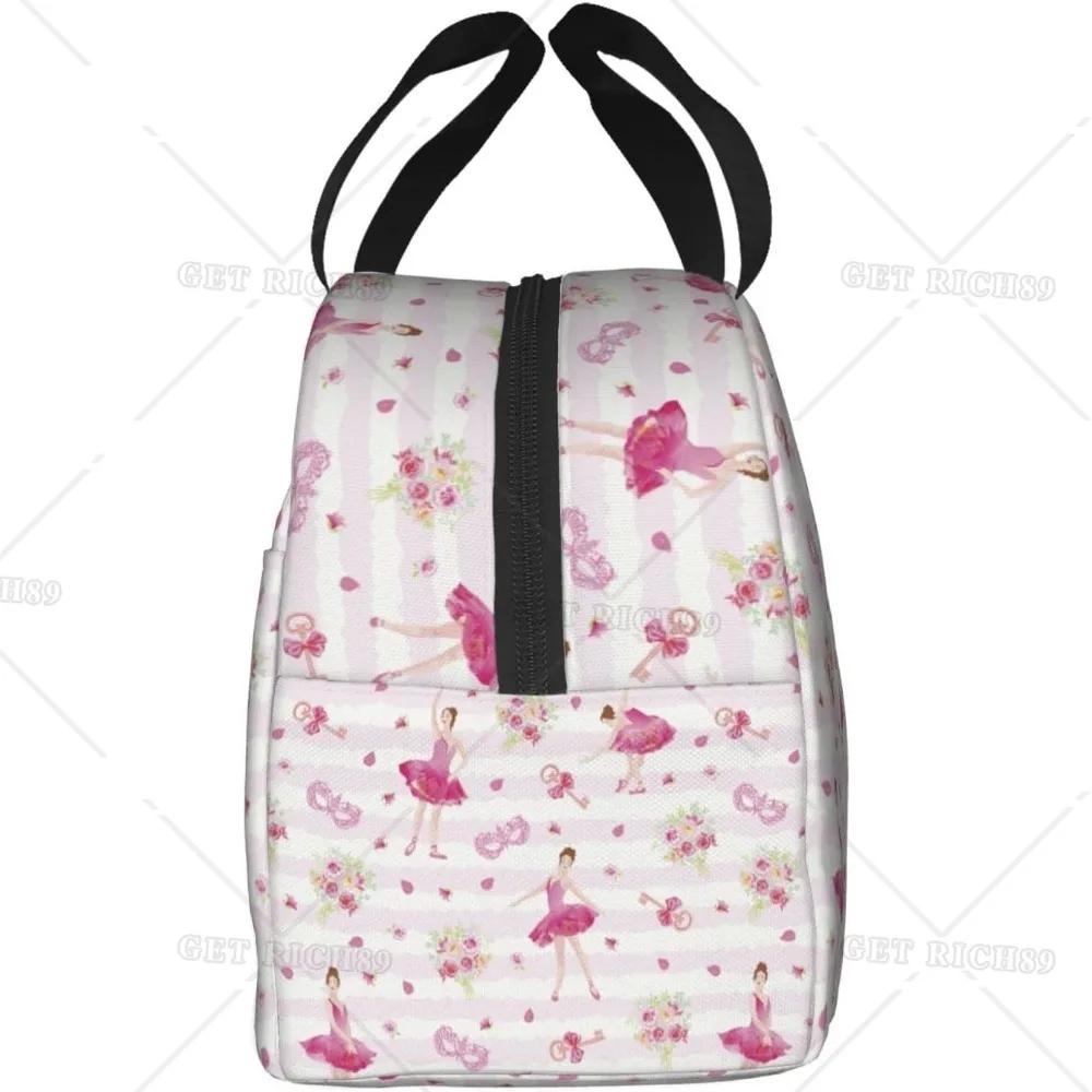 Ballet Dance Lover Gymnastics Lunch Box for Women Men Insulated Reusable Lunch Bags with Pocket for Work School Picnic Trip
