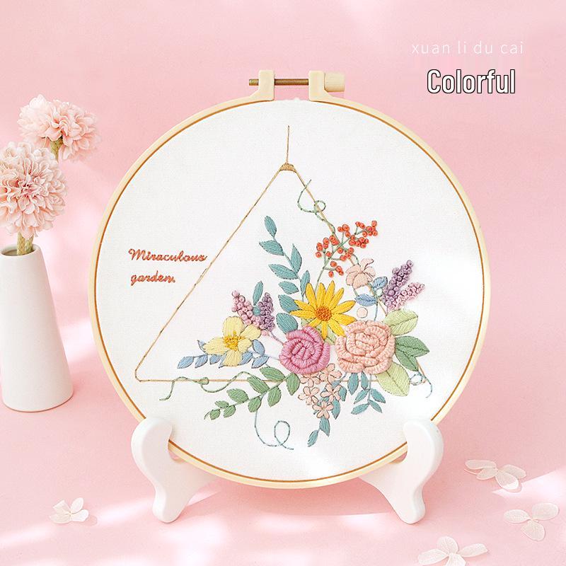 Nordic DIY Embroidery Kit: Beginner's Fresh Floral Fabric Art Set