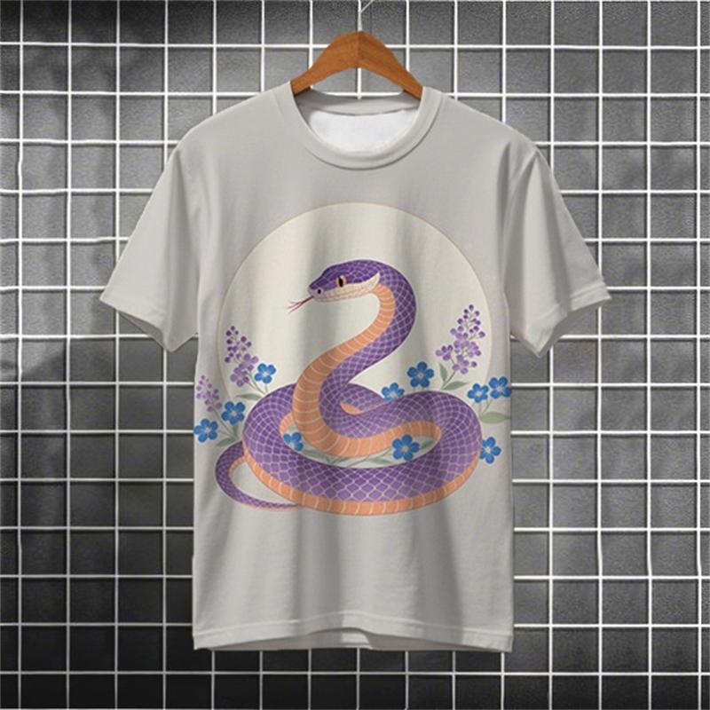 

Мужские футболки с мультяшным узором змеи, летняя модная уличная одежда, футболки с 3D-печатью укиё-э, крутые оверсайз футболки с круглым вырезом, топы 6XL