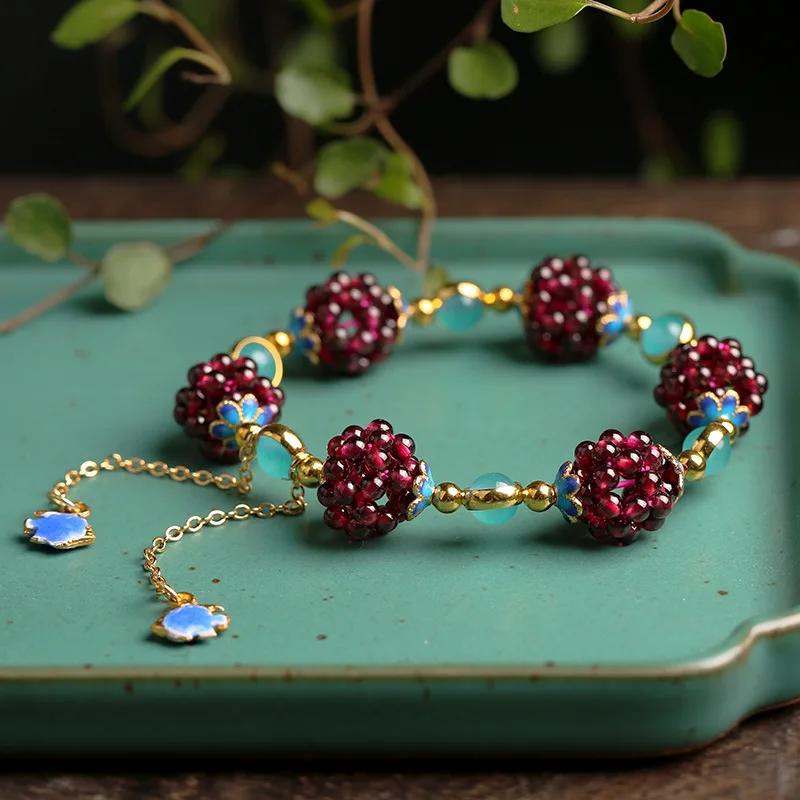 Natural Garnet Bracelet Simple Women s Creative Personality Garnet Bracelet Paired with Tianhe Stone Cloisonne Accessory Jewelry