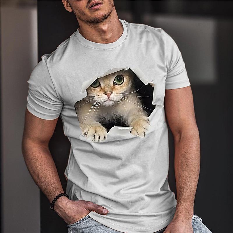 Men's Graphic Animal Cat T Shirt Tee Funny T Shirts Short Sleeve T Shirt 3D Print Crew Neck Shirt Vintage Fashion