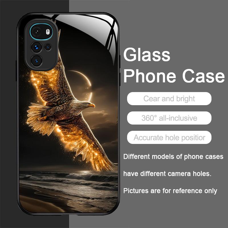 Stylish Eagle Golden Diamond Pattern Tempered Glass Phone Case for Motorola Moto G85 G84 G75 Edge 50 Fusion 40 Neo 30 Pro Cover