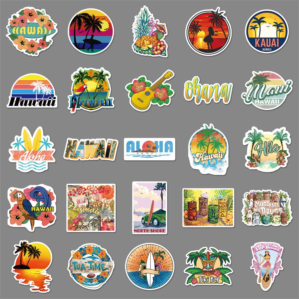 50 Cartoon Ins Landscape Hawaii Travel DIY Decorative Laptop Suitcase Car Creative Stickers