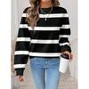 Womens Casual Striped Print Hoodie-Free Sweatshirt Loose Fit Round Neck Long Sleeve Top 2025