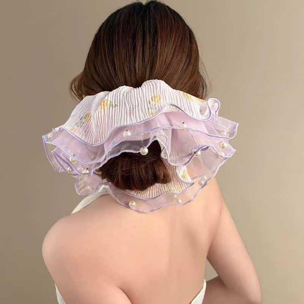 Elegant Pleated Hair Ties Intricate Floral Design Hair Rope Fresh Floral Hair Ring Summer Season