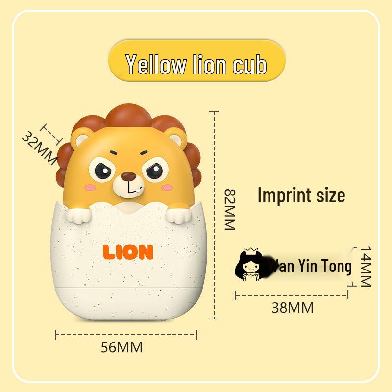 Silicone Children s Name Stamp - Cartoon Lion & Dinosaur Design