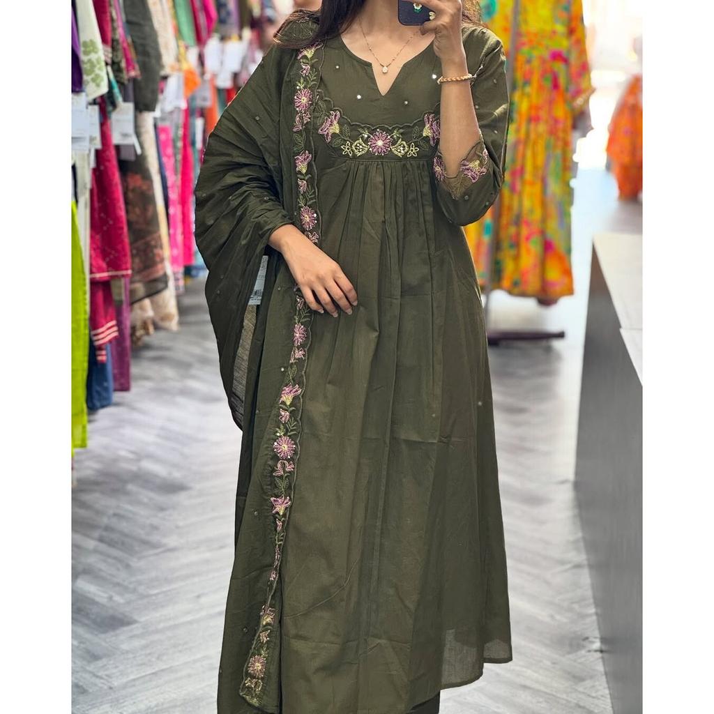 Indian Women A-line Kurta Pant Dupatta Set Bollywood Top Tunic Kurti Salwar Suit SC-2204a