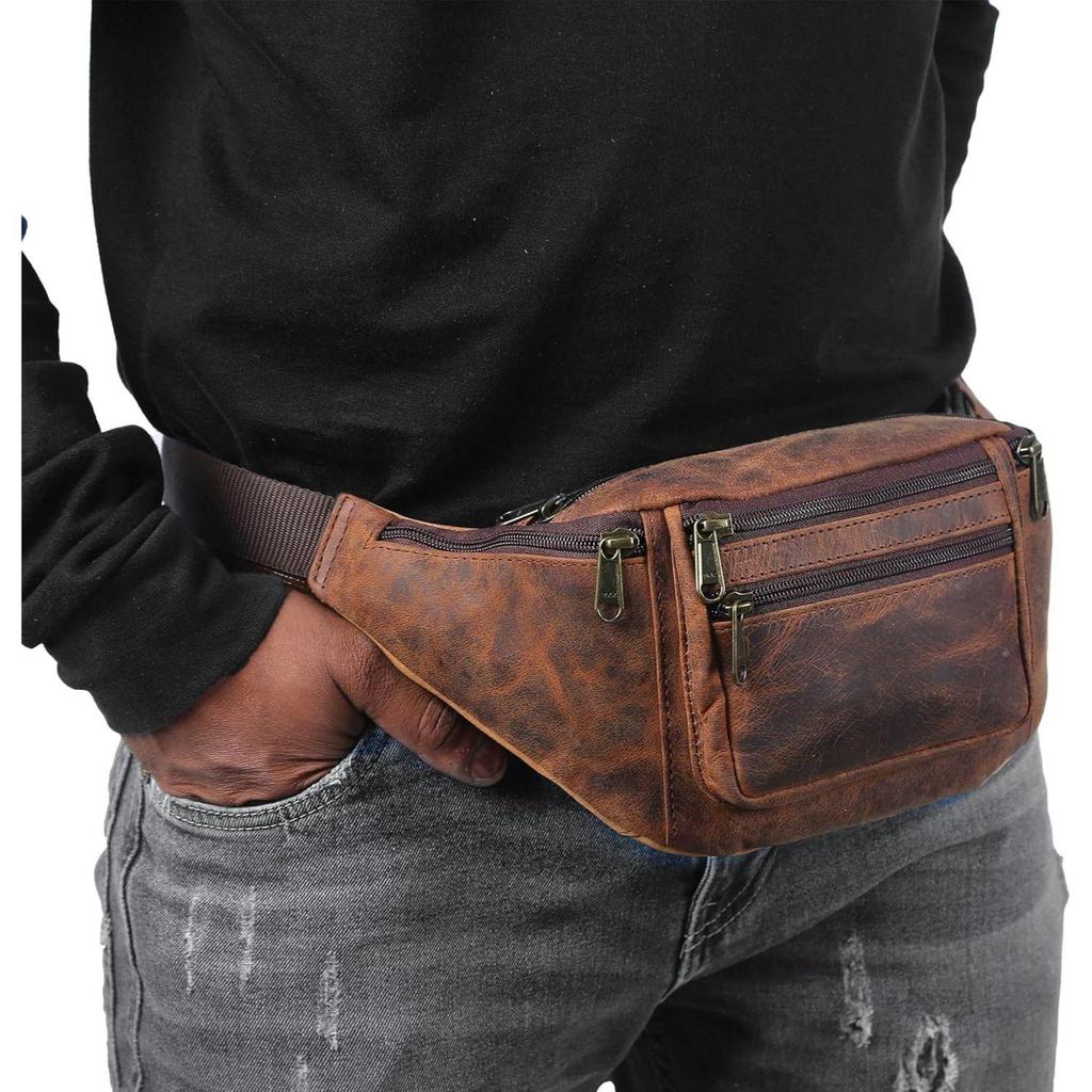 Ny Premium Buffelskinn Midjeväska Midjeväska Multifunktionell Höftväska Resepåse för kvinnor och män