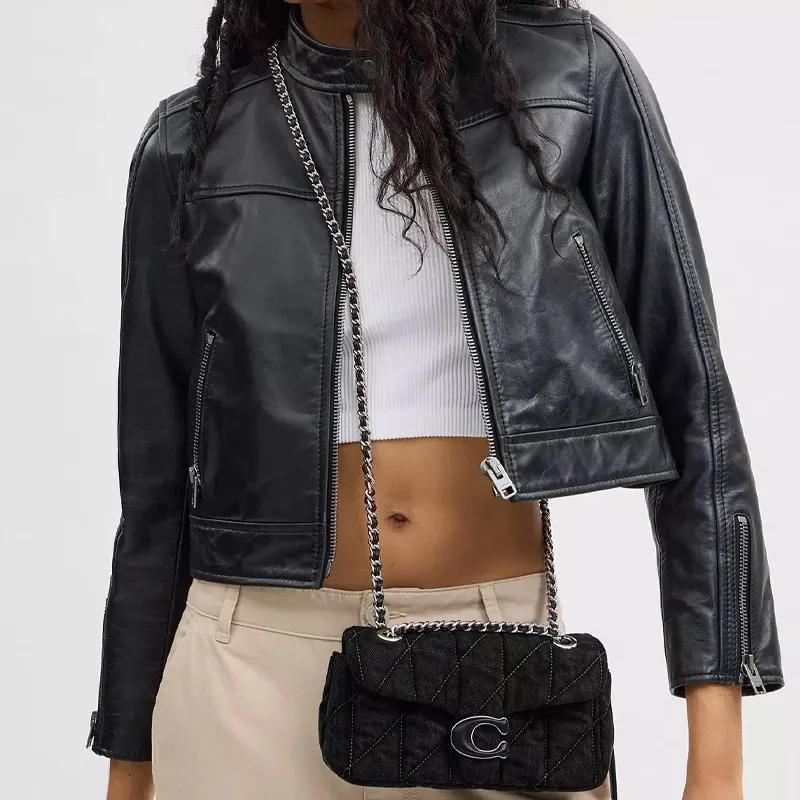 COACH Tabby Denim Nappa Leather Portable Crossbody Bag , Shoulder Bag Small Women's Silver Black (Unisex) Crossbody Bags CR701 LHBLK