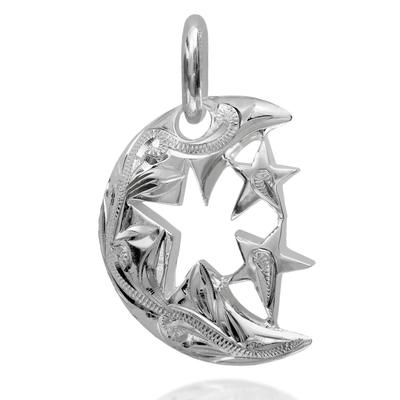 Leilani Hawaiian Jewelry Crescent Moon and Star Pendant Necklace for Men, 925 Sterling Silver (Chain Not Included)