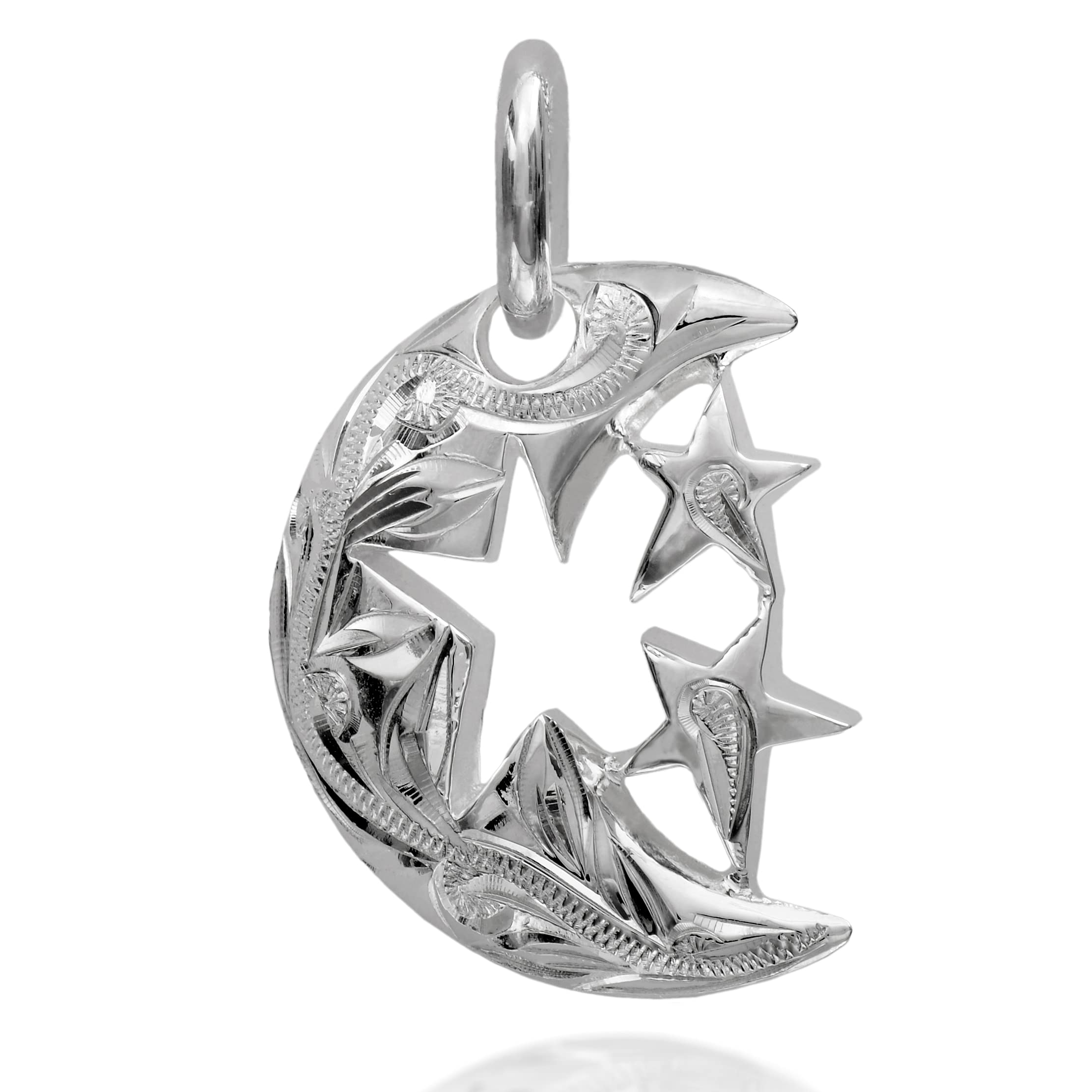

Leilani Hawaiian Jewelry Crescent Moon and Star Pendant Necklace for Men, 925 Sterling Silver (Chain Not Included)