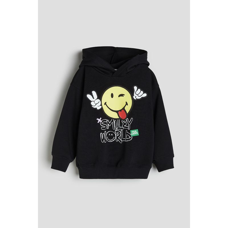 

[Smiley Joint Name] HM Children s Clothing Boy s Hoody Autumn Print Hoodie 1063809 Black/SmileyWorld® 120/60(4-6Y)