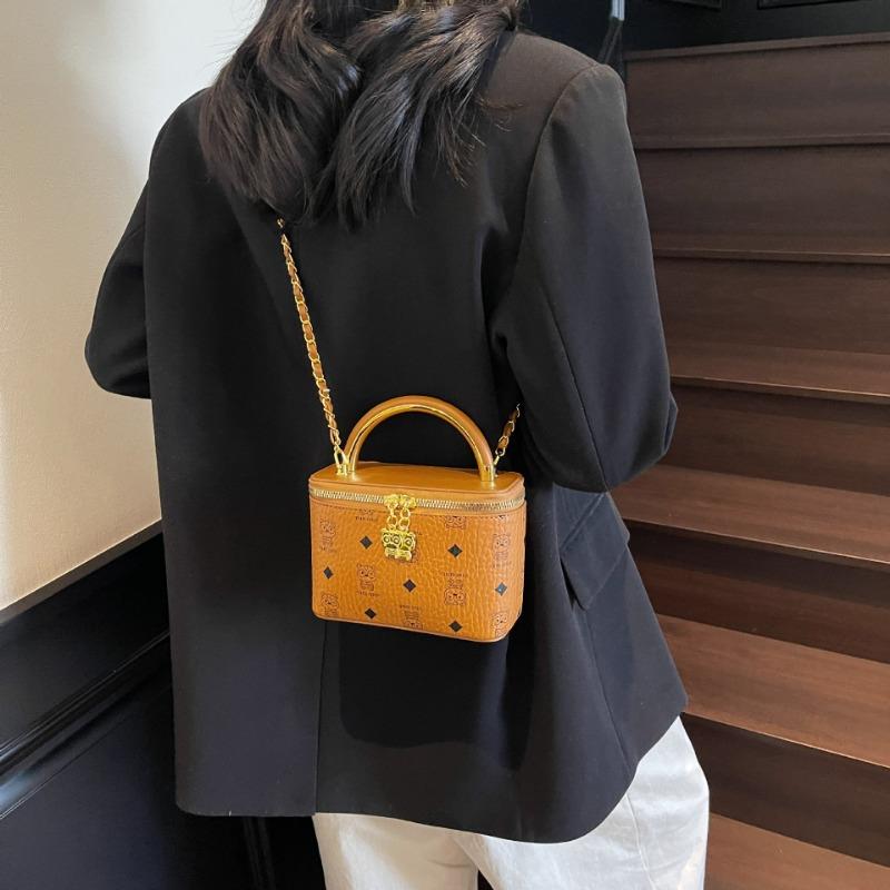 Fashion popular portable box bag women's soft leather retro printed shoulder bag versatile commuter chain messenger bag
