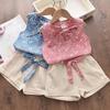 2-teiliges ärmelloses Blumen-Westen- und Shorts-Set für Mädchen 0-6 Jahre Sommer Blumen Strand Süßer Urlaubsstil Bluey