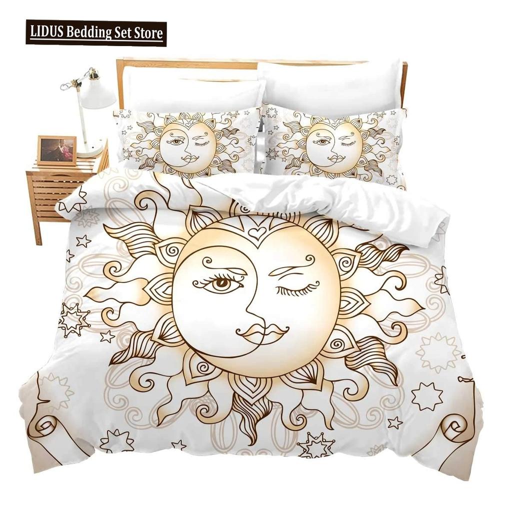 Zestaw poszwy na kołdrę Złote Słońce i Księżyc Boho Tajemniczy Kolor Dekoracja Domu Zestaw Pościeli Dorośli Prezenty Z Zamkiem Błyskawicznym Dekoracyjny Pokrowiec na Kołdrę