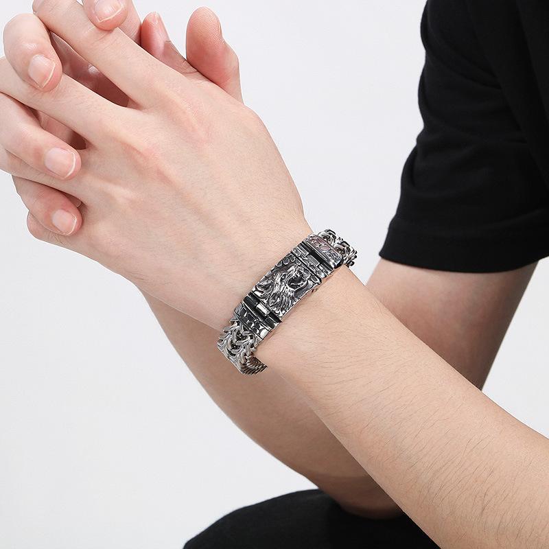 2026 Men's Wolf Head Woven Bracelet Wolf Head Square Buckle Front and Back Chain Jewelry