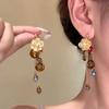 Maillard silver needle leopard print fringed stud earrings fashionable versatile retro Hong Kong style earrings light luxury high-end niche earrings