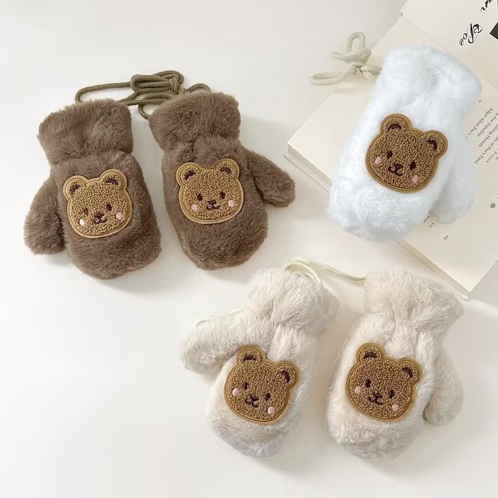 Waterproof Cartoon Bear Gloves Windproof Toddler Fingerless Gloves For Girls
