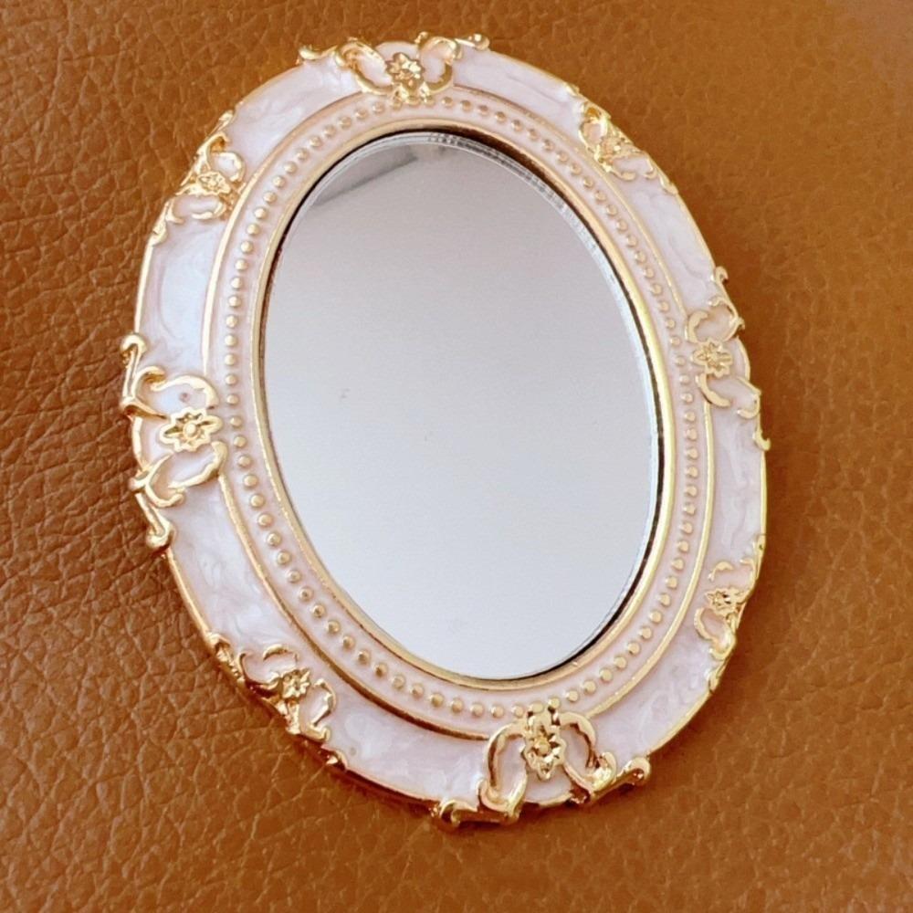 Mini Enamel Makeup Mirror Metal Frame Crystal Bow Mirror Lolita Embossment Mirror  Student Use