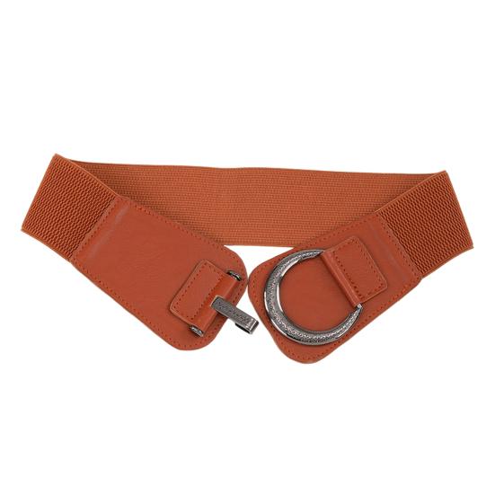 Women Elastic Corset Solid Color Metal Hanging Buckle Belt Faux Leather Slimming Body Waistband Dress