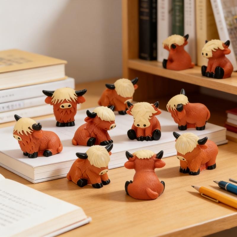 30Pcs Mini Highlands Cow Figurines To Hide Miniature Cow Statues Ornament for Cake Toppers Garden Microlandscape Decors
