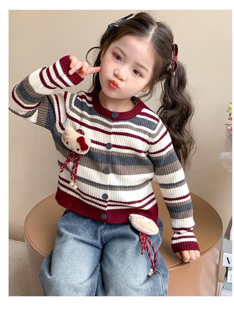 Girls' Korean Striped Cardigan & Baby Jeans Autumn Set 2025