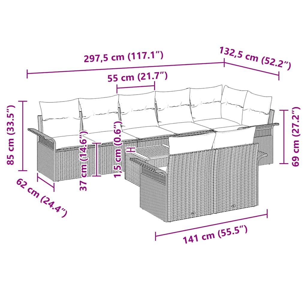 9 Piece Grey Garden Sofa Set with Cushions