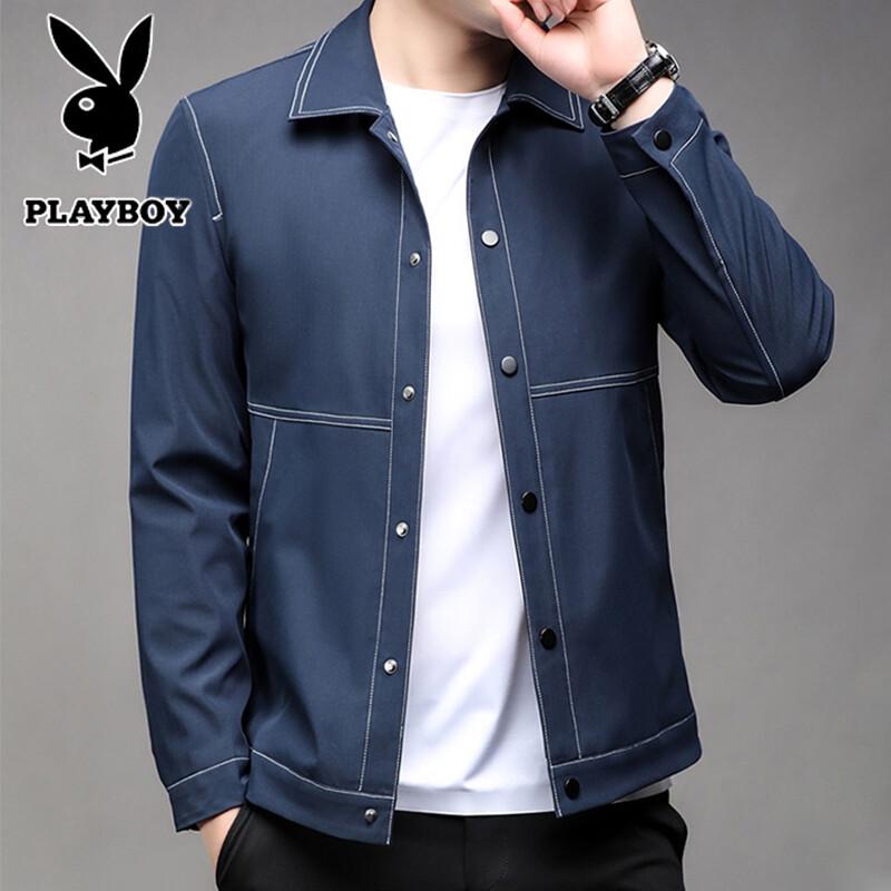 PLAYBOY Men's Spring Autumn Loose Fit Collared Anti-Wrinkle Jacket