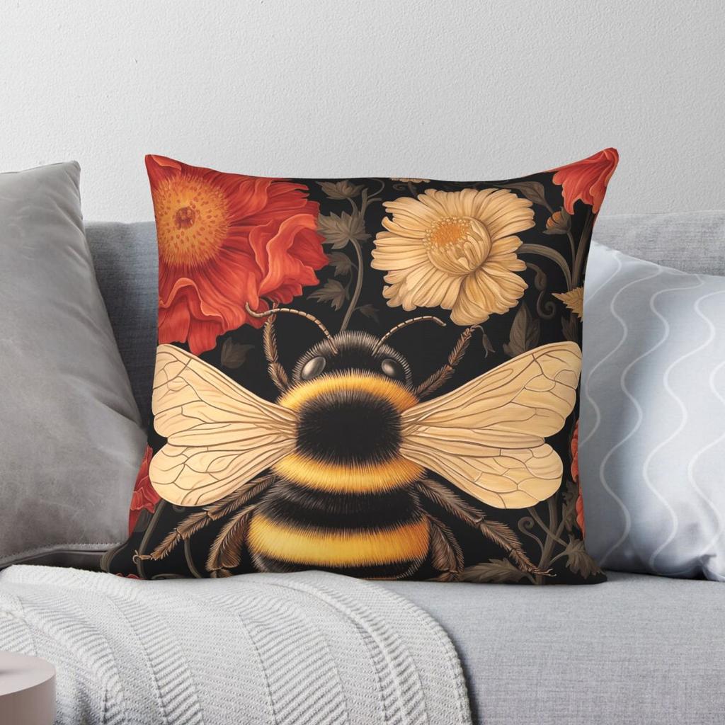 William Morris Bumblebee Floral Square Pillowcase Polyester Linen Velvet Printed Decorative Pillow Case Sofa Seater Cover X
