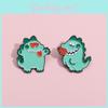 Adorable Cartoon Green Dinosaur Brooch Heart Rose Design Creative Pin For Couples
