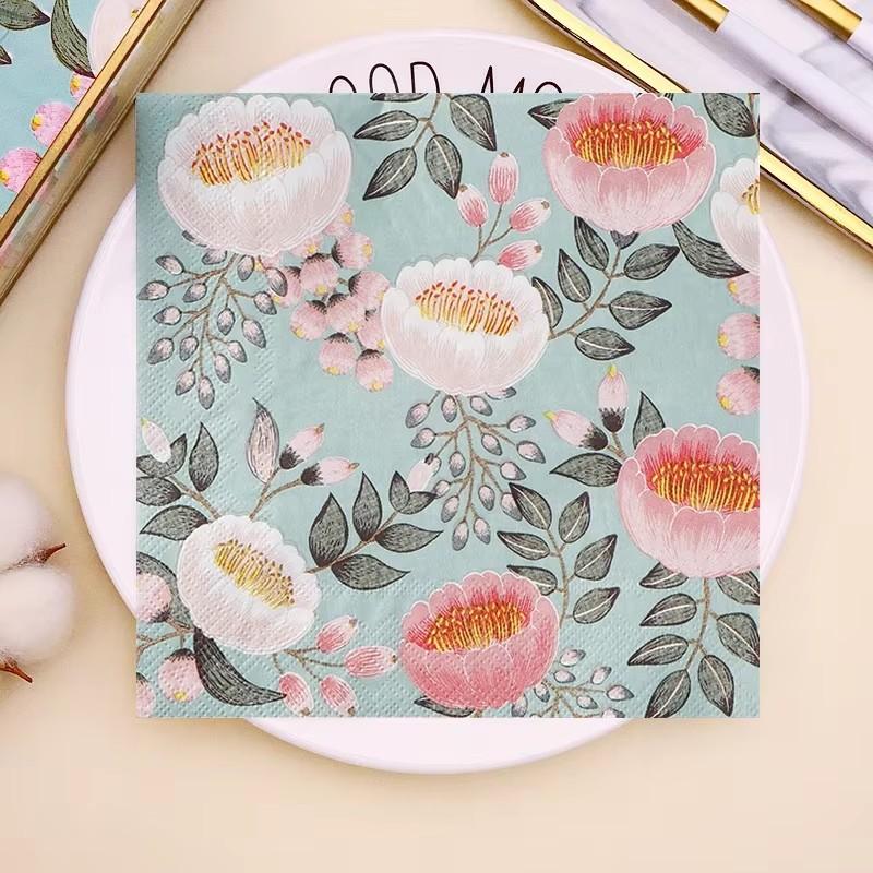 20pcs/pac Floral Printed Paper Napkins for Wedding Colorful Facial Tissues for Party Table Setting Disposable Dinner Napkins