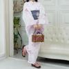 RAVIR Yukata White with Line Drawings and Floral Fluffy Obi and Geta One Size Fits All Women's 3-Piece Set, Watercolor-Style Patterns, Belt, Sandals,