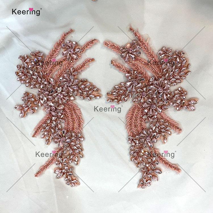 Customize Shoulder Charming Clear Crystal Beaded Bodice Rhinestone Applique Patch for Party Wedding Dress
