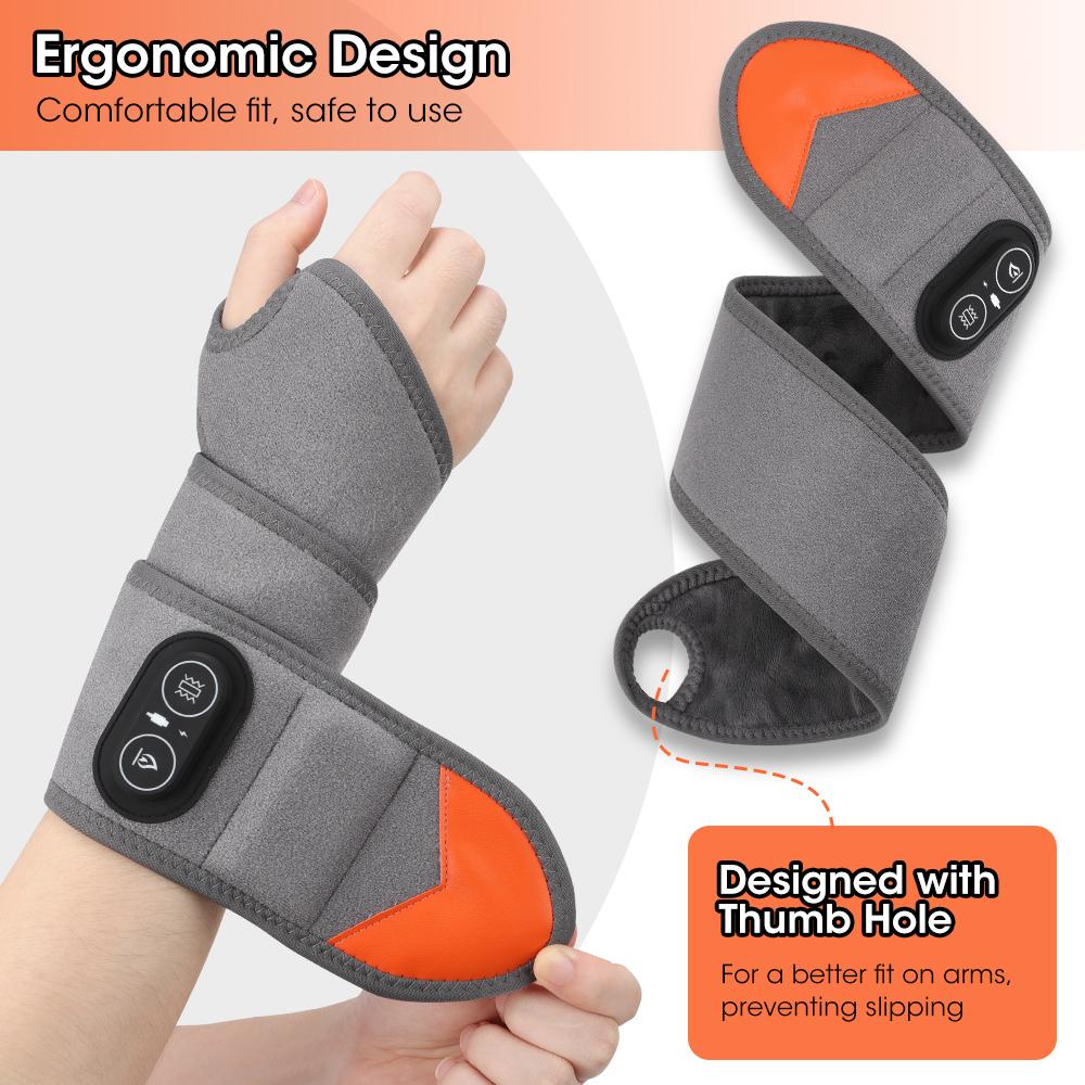 Red Light Therapy Wrist Belt 36 LED - 3-Temp Heat & Vibration Massage for Pain Relief - 660/850nm Support Brace Wrap Belt