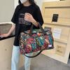 Oxford Fabric Travel Duffel Bag with Leaf Print Multiple Pockets Waterproof Gym Weekender Bag